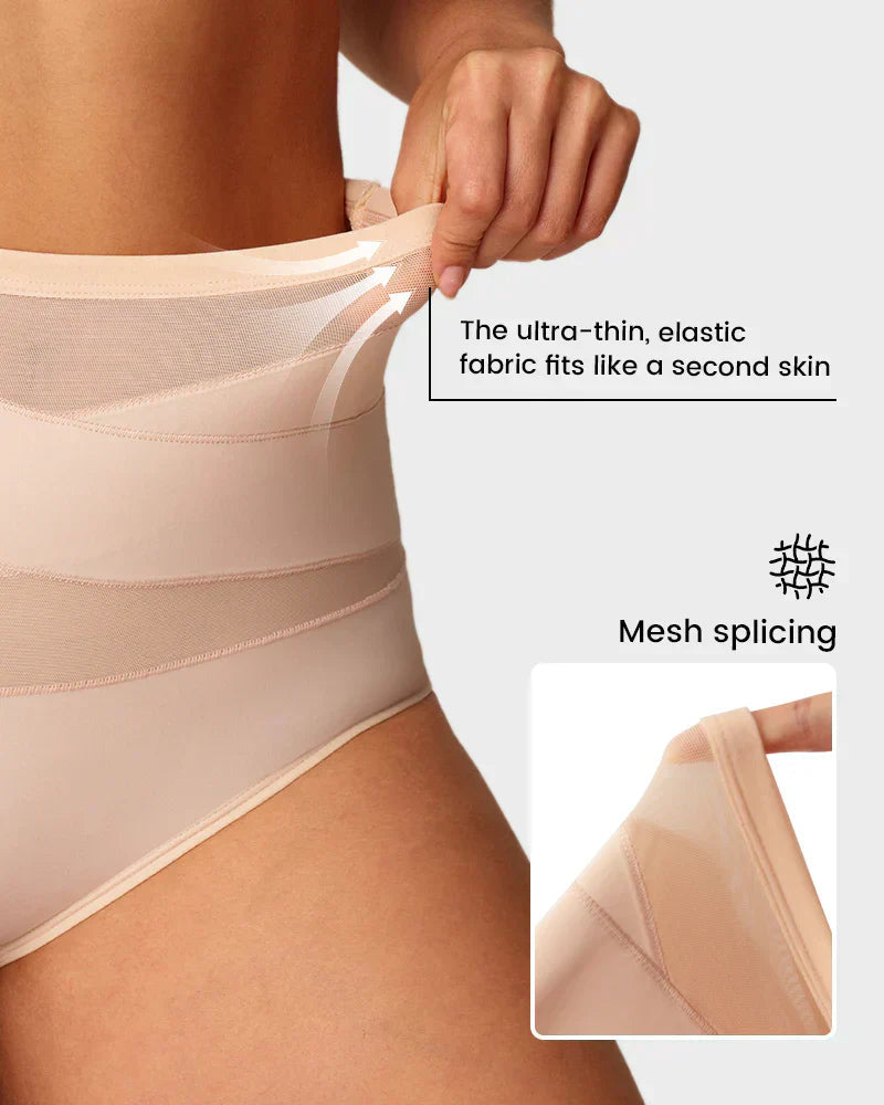 Close up of the mesh panel on nude tummy control knickers
