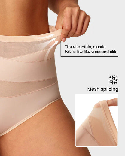Close up of the mesh panel on nude tummy control knickers