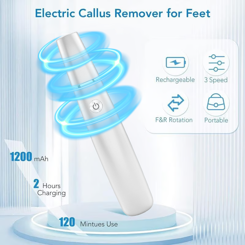 Electric callus remover wand shown in use