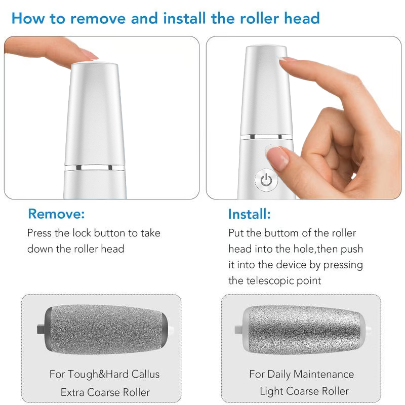 Electric callus remover wand and roller heads