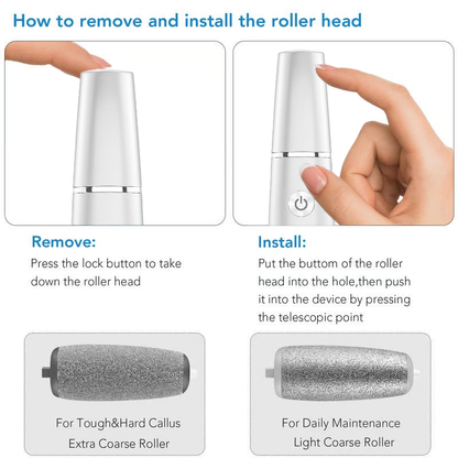 Electric callus remover wand and roller heads