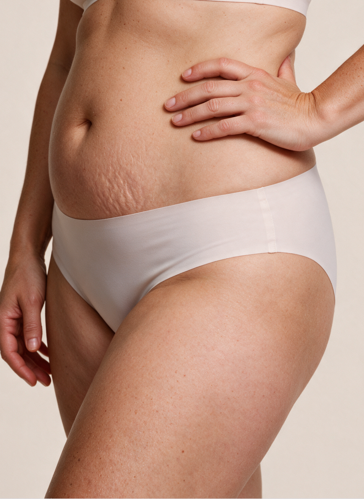 Soft pink seamless mid rise knickers, side view