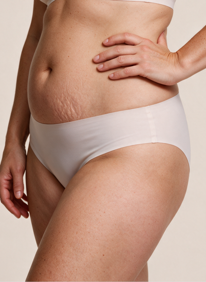 Soft pink seamless mid rise knickers, side view