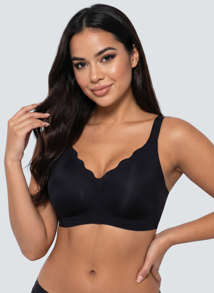 Black scalloped V neck wireless bra