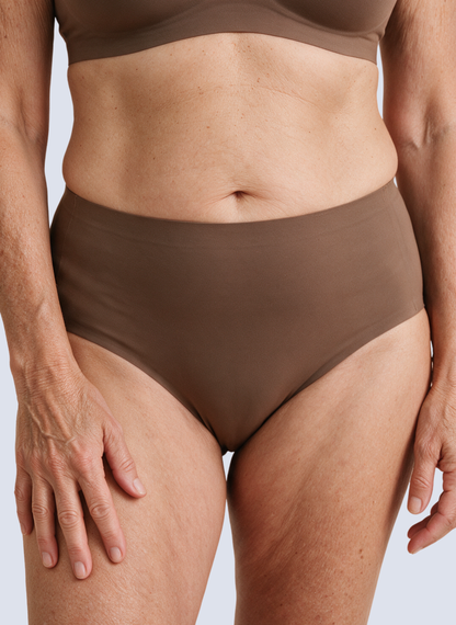 Caramel brown high waisted seamless knickers, front view