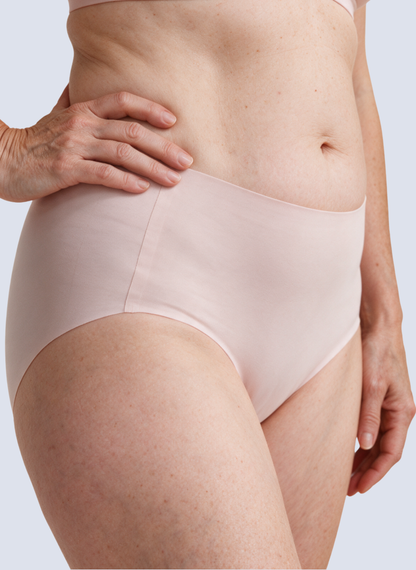 Soft pink high waisted seamless knickers, side view