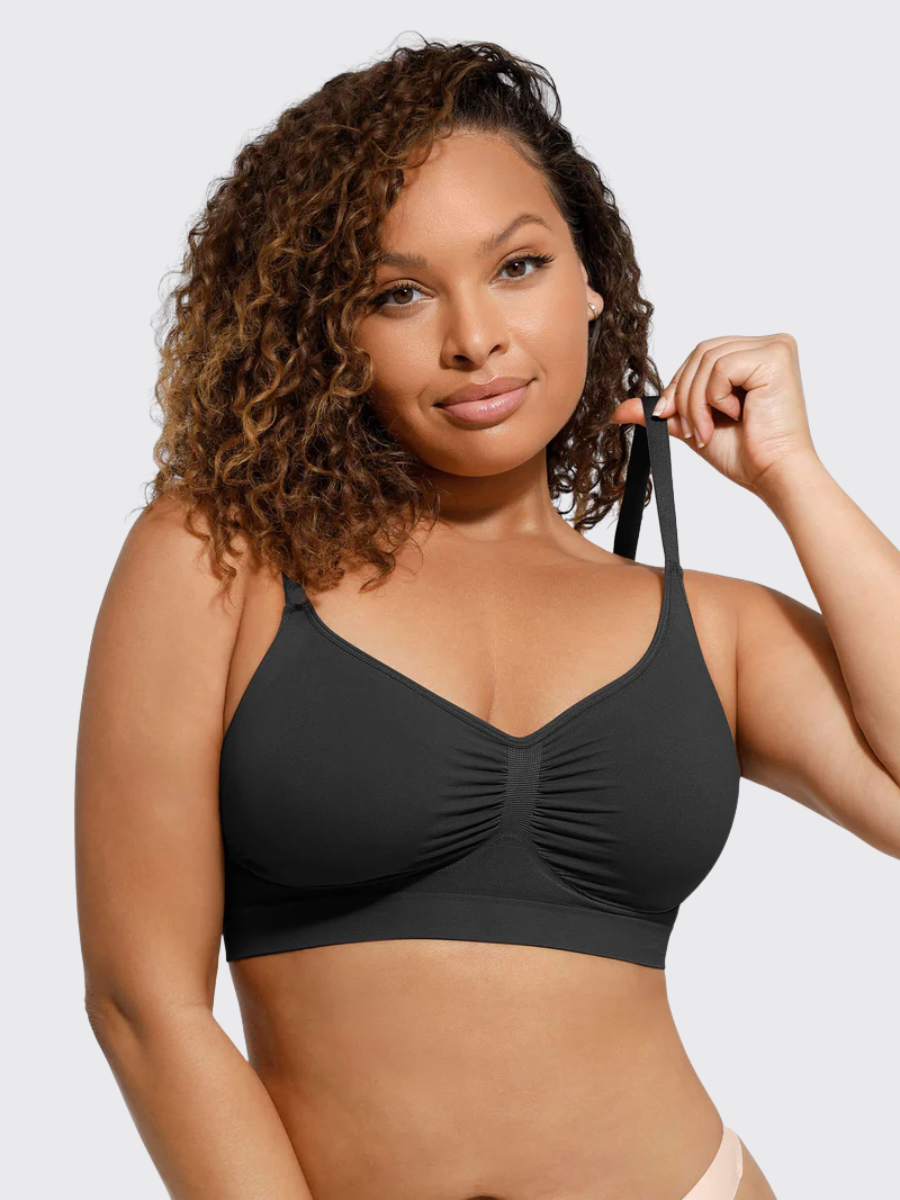 Black wireless ruched pullover bra