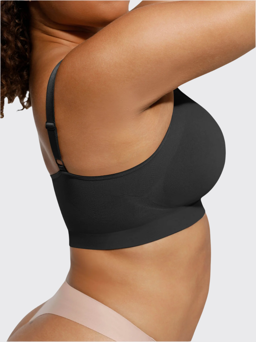 Wireless ruched pullover bra with thin adjustable straps, additional view