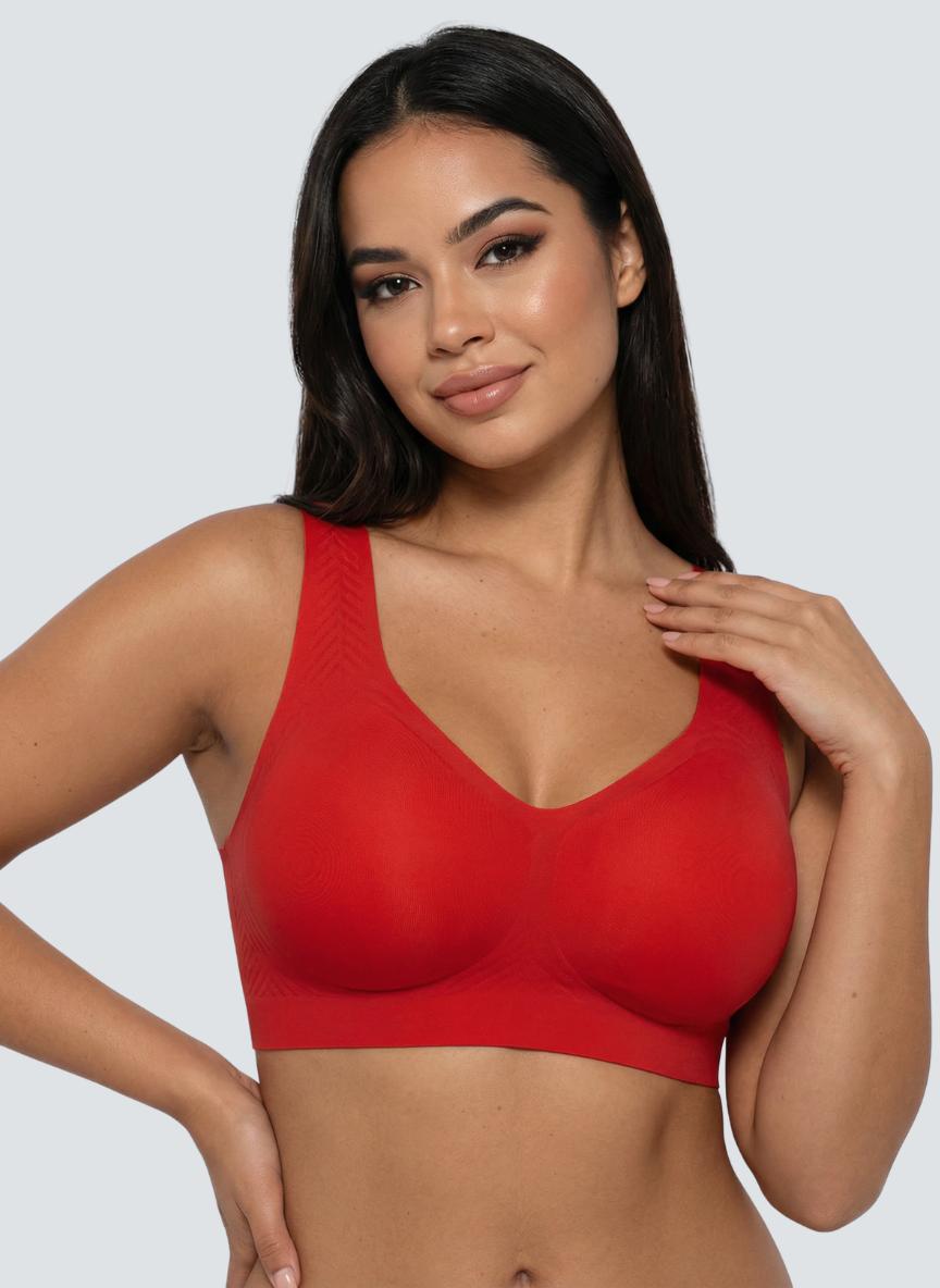 Red wireless smooth back pull on bra