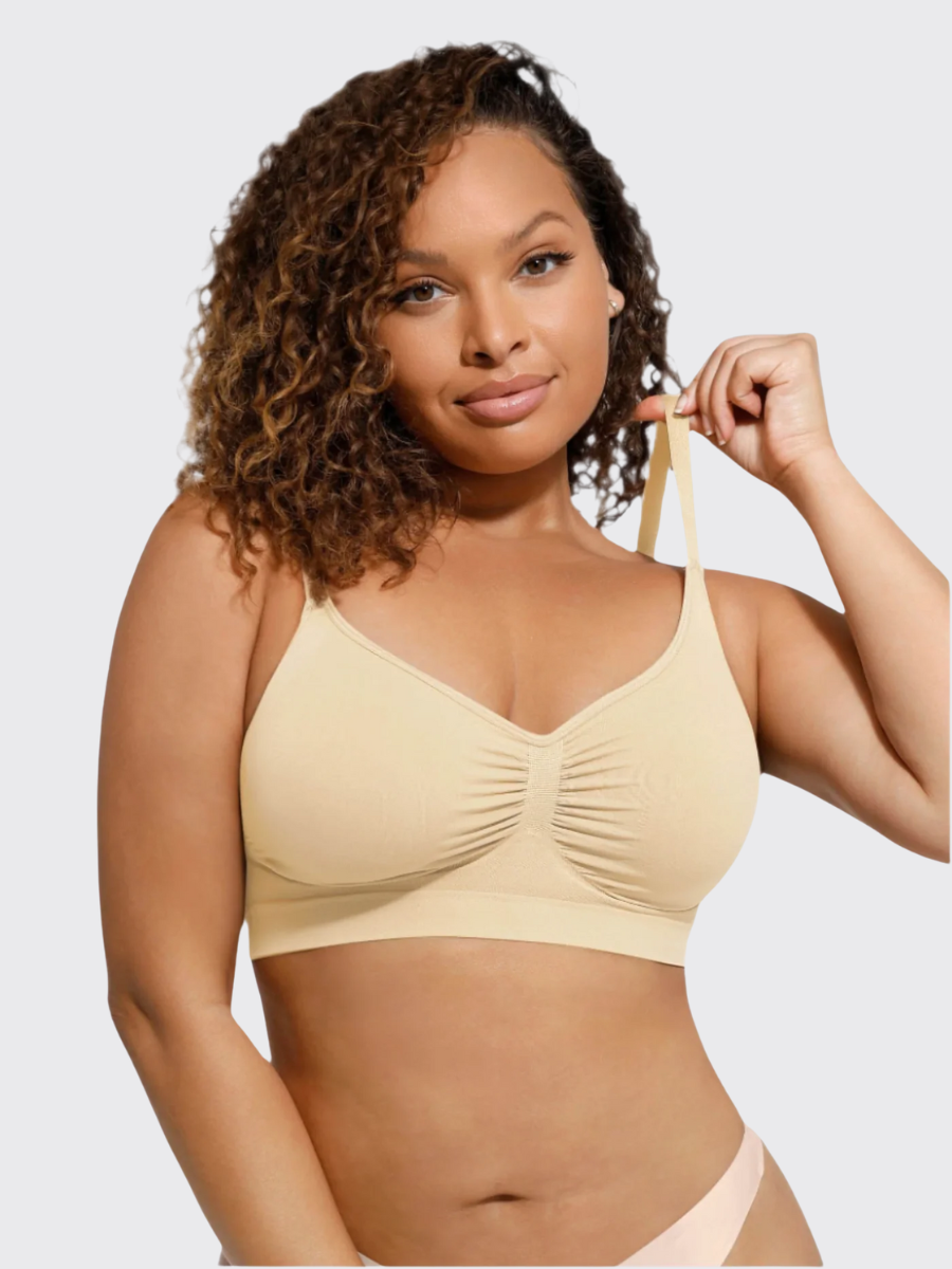 Nude wireless ruched pullover bra