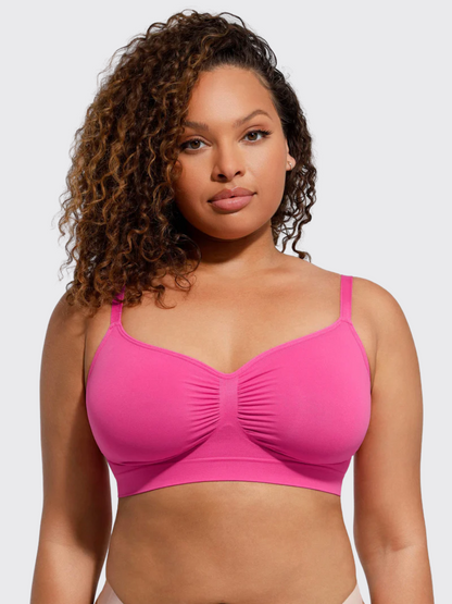 Hot pink wireless ruched pullover bra