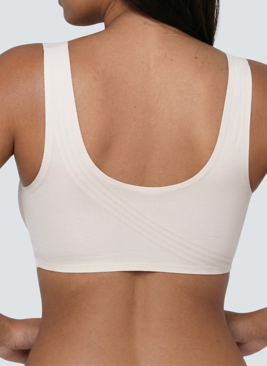 Wireless smooth back pull on bra with wide straps, additional view