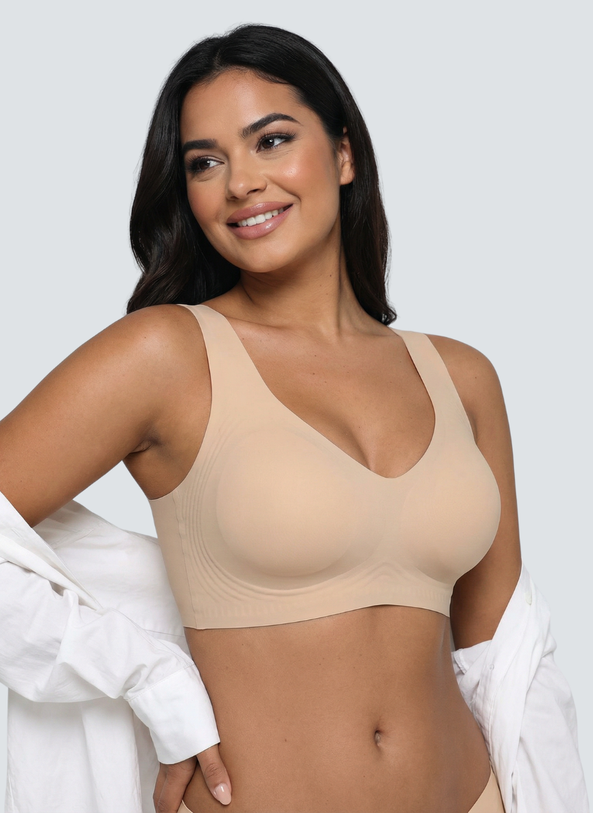 Nude wireless smooth back pull on bra