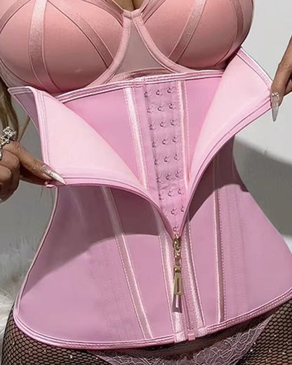 Underbust waist trainer with zip and hooks, alternate view