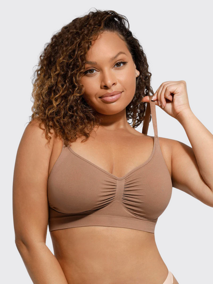 Brown wireless ruched pullover bra
