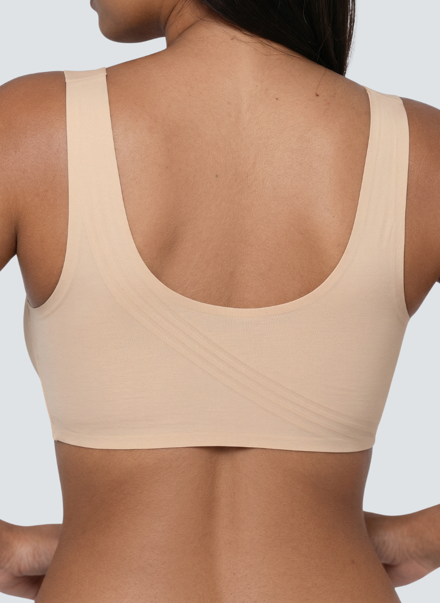 Wireless smooth back pull on bra with wide straps, additional view