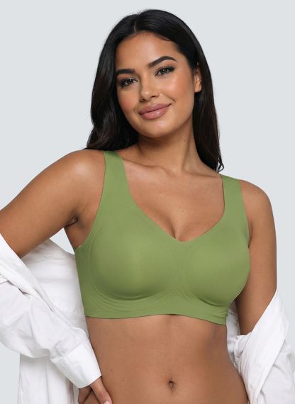 Olive green wireless smooth back pull on bra