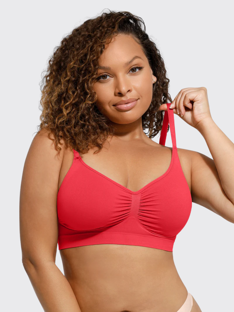 Red wireless ruched pullover bra