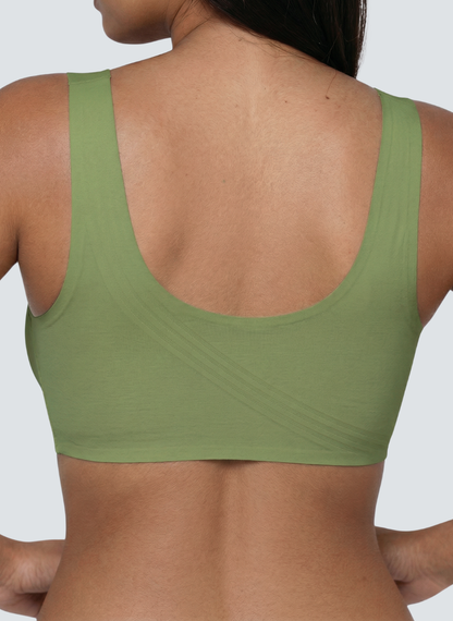 Wireless smooth back pull on bra with wide straps, additional view