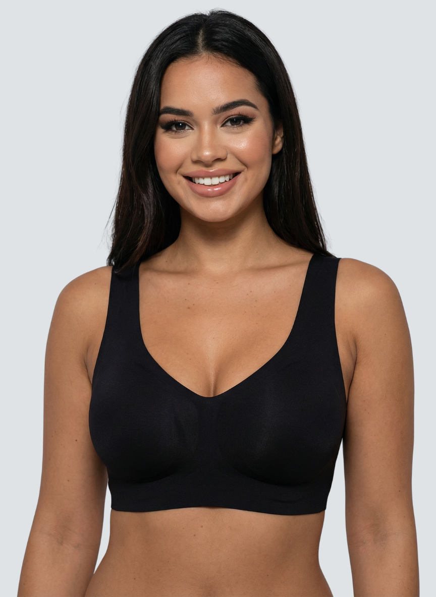 Black wireless smooth back pull on bra