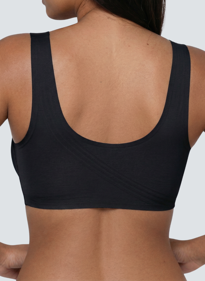 Wireless smooth back pull on bra with wide straps, additional view