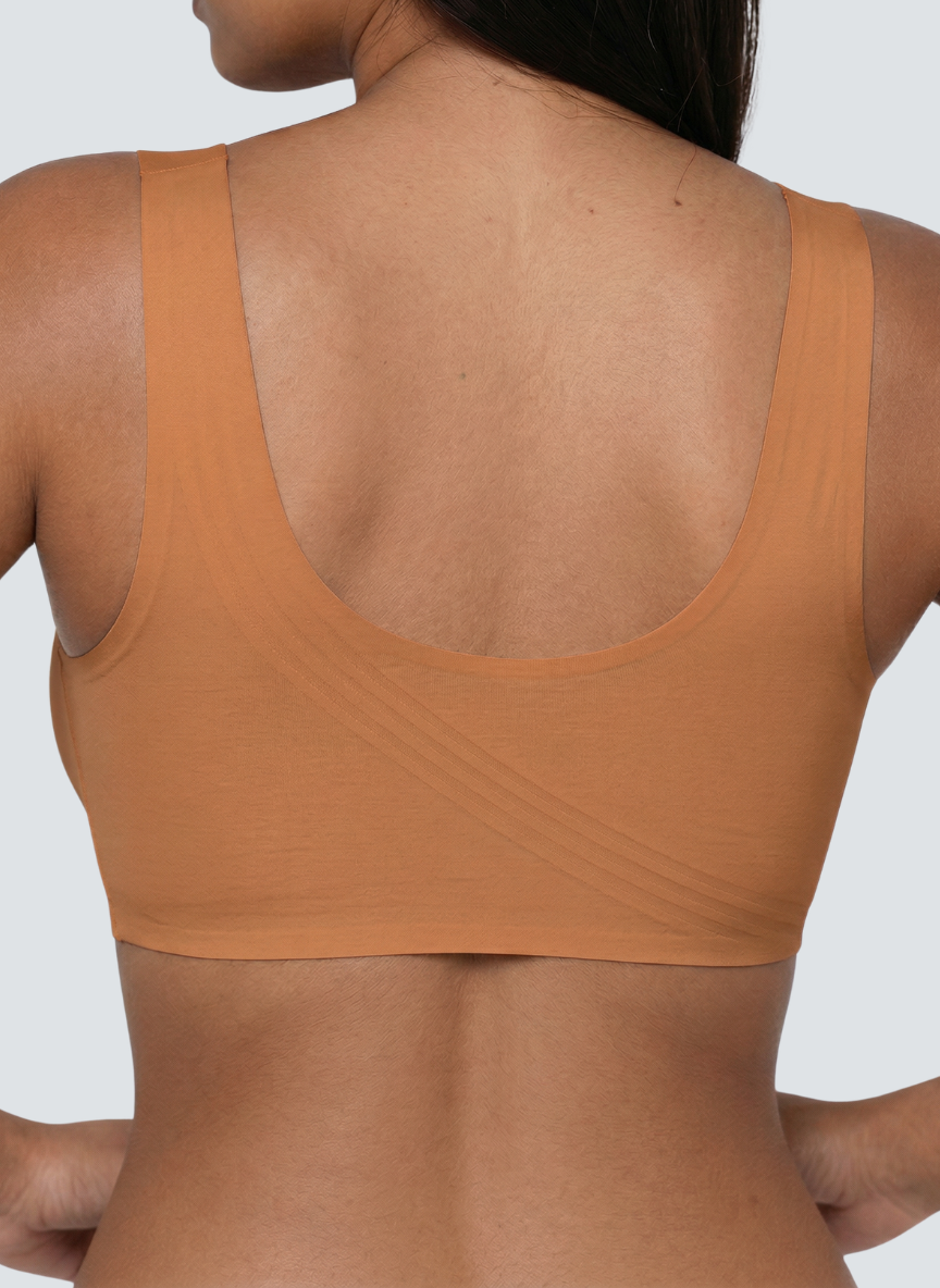 Wireless smooth back pull on bra with wide straps, additional view