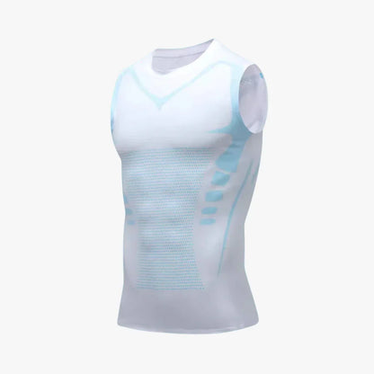 White compression tank top with hexagon mesh stomach panel