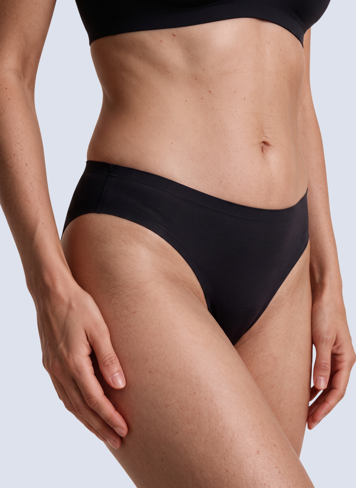 Black seamless thong, front view