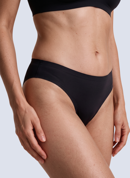 Black seamless thong, front view
