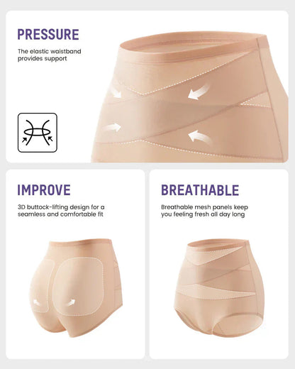 Nude tummy control knickers showing the elastic waistband and mesh panels