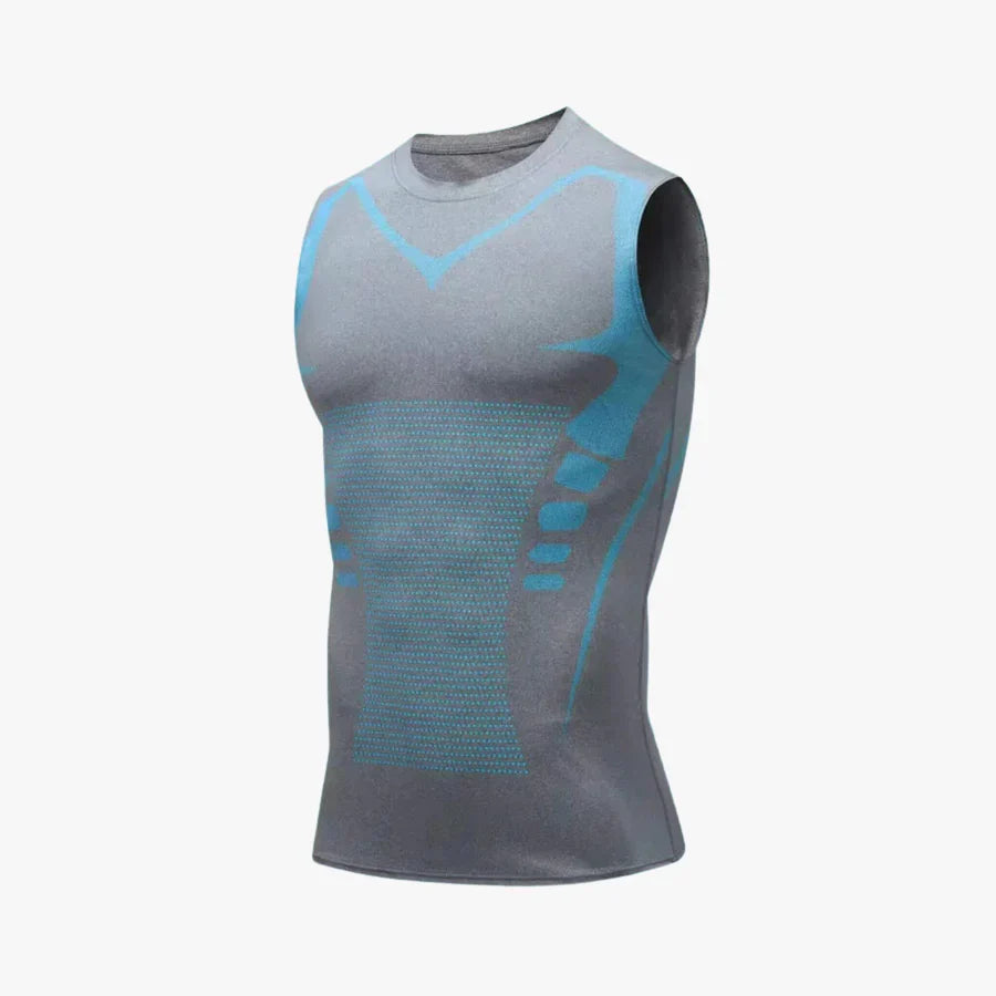 Grey compression tank top with hexagon mesh stomach panel
