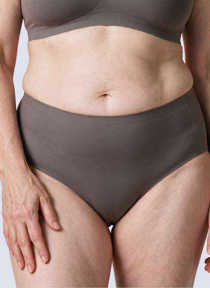 Grey brown high waisted seamless knickers, front view