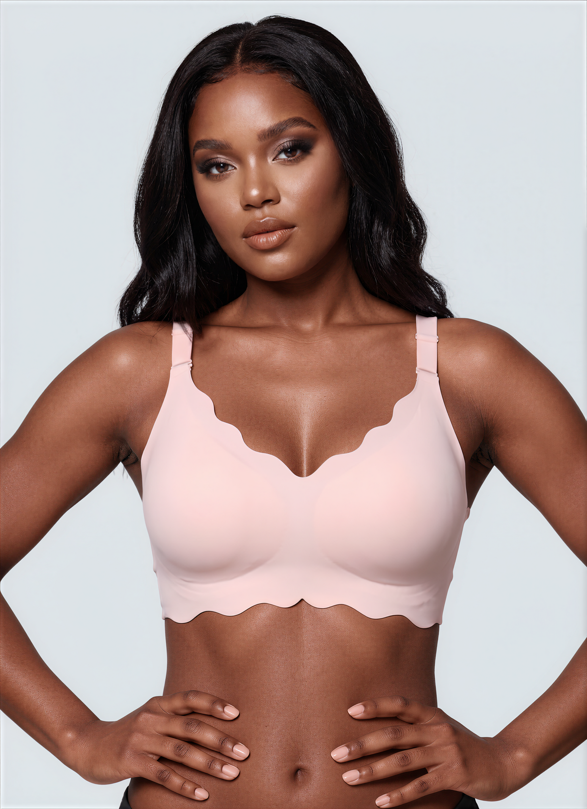 Soft pink scalloped wireless full coverage bra