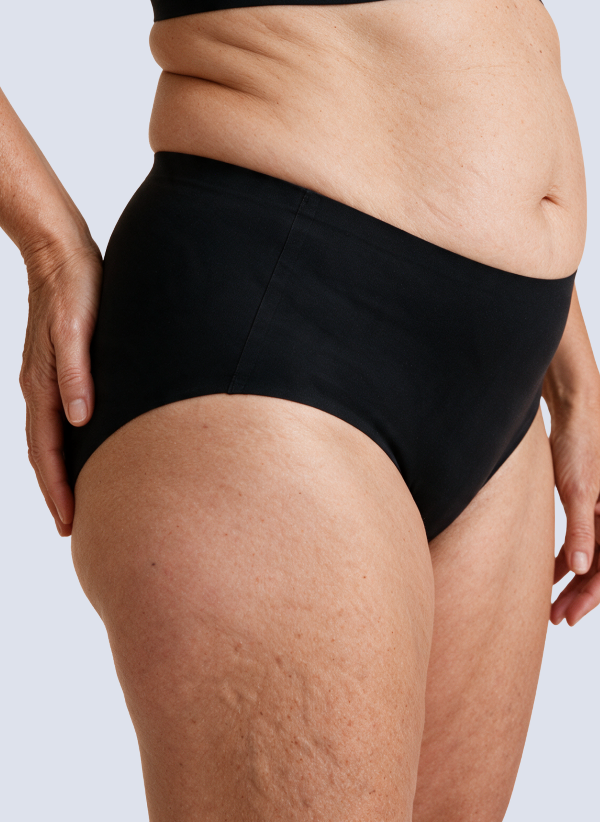 Black high waisted seamless knickers, side view
