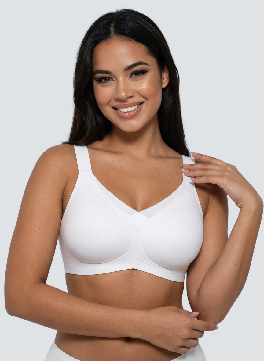 White wireless V neck jelly bra with mesh trim