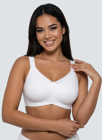 White wireless V neck jelly bra with mesh trim
