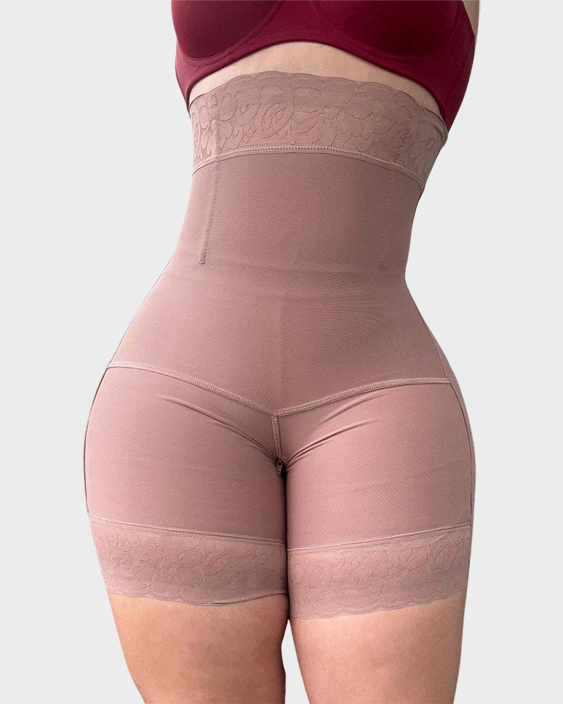 High-waist faja shorts with zip crotch