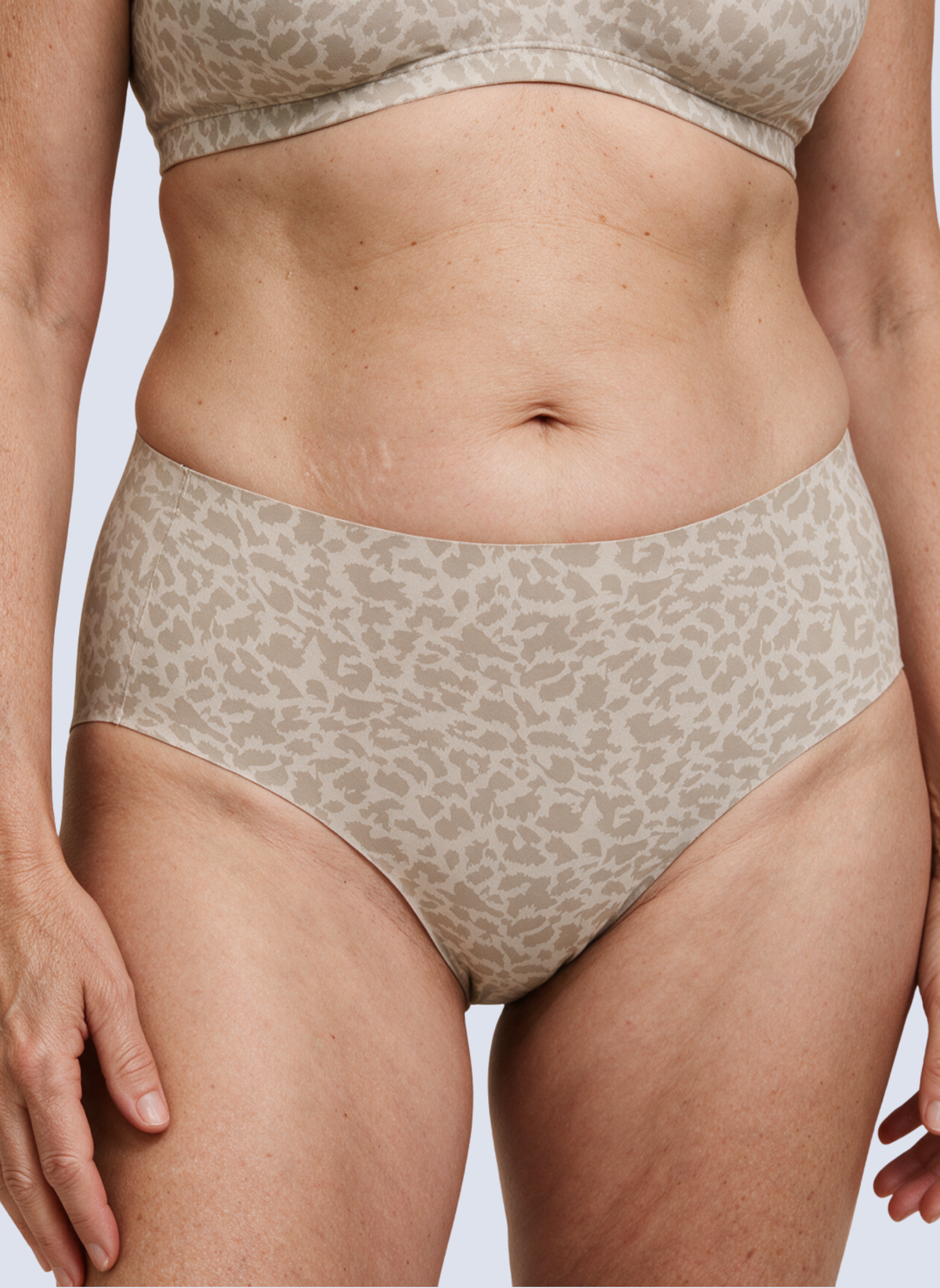 Beige leopard print high waisted seamless knickers, front view