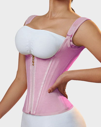 Open-bust waist trainer vest with straps, alternate view