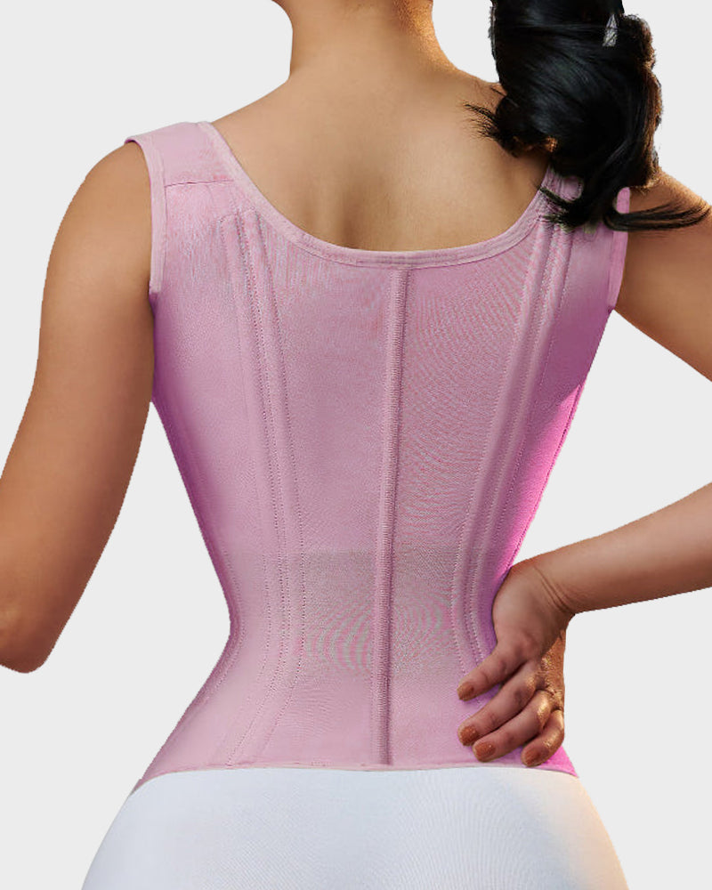 Open-bust waist trainer vest with straps, alternate view