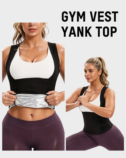 Women's sweat vest with adjustable waist wrap, close-up detail
