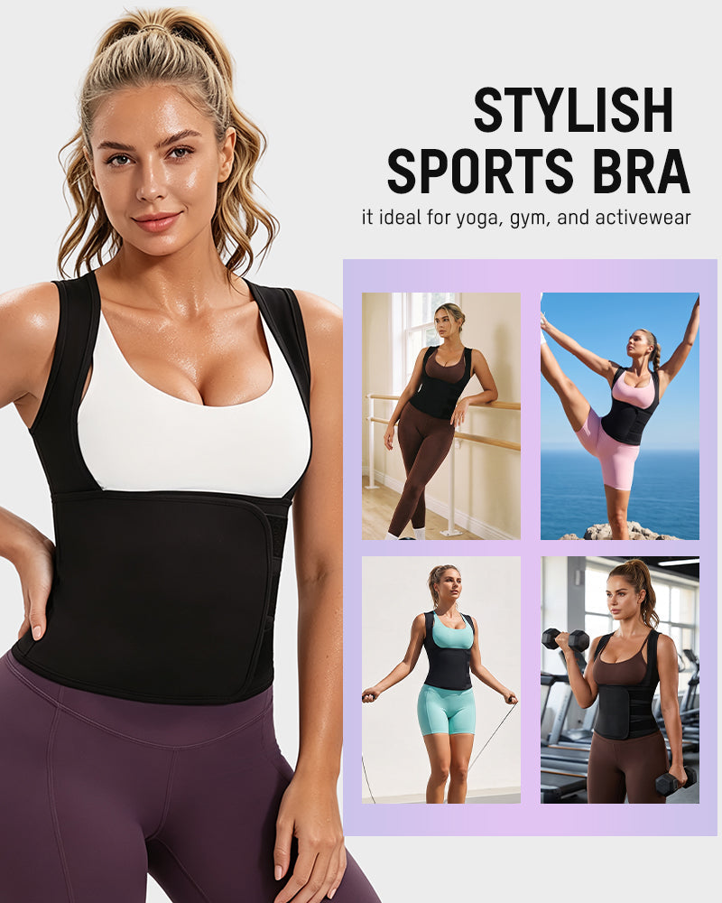 Women's sweat vest with adjustable waist wrap, close-up detail