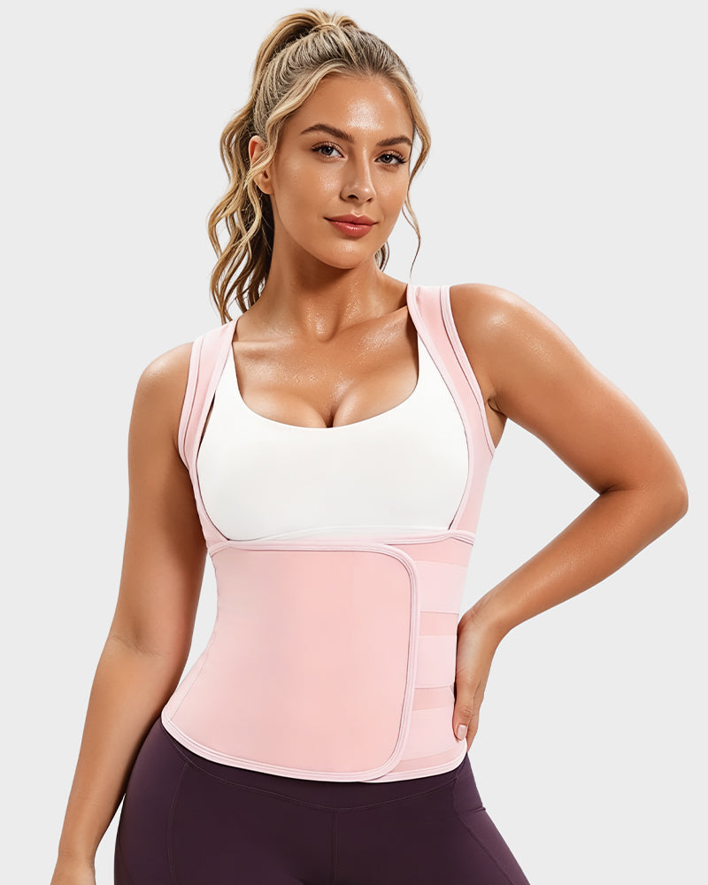 Women's sweat vest with adjustable waist wrap in pink