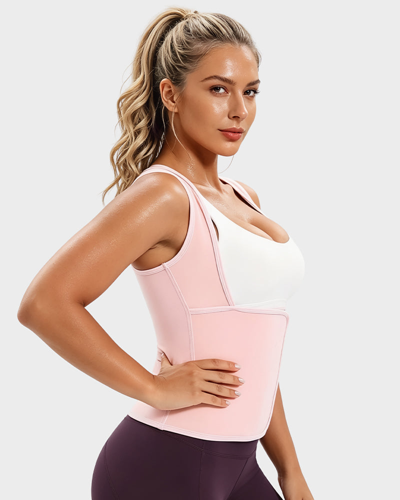 Women's sweat vest with adjustable waist wrap in pink