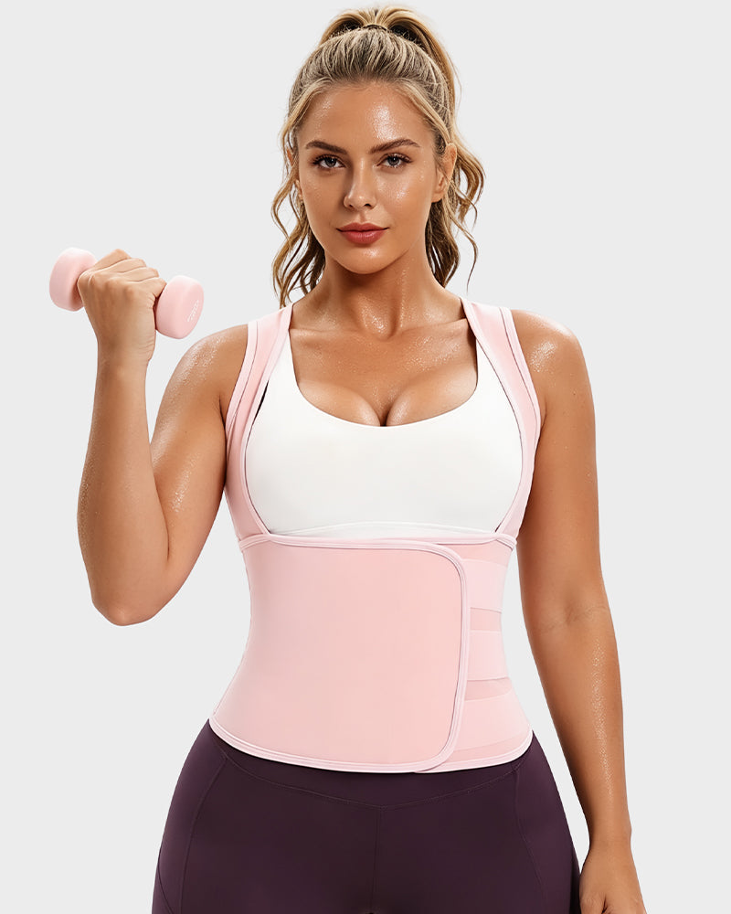 Women's sweat vest with adjustable waist wrap in pink