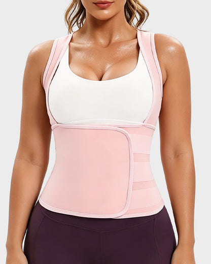 Women's sweat vest with adjustable waist wrap in pink