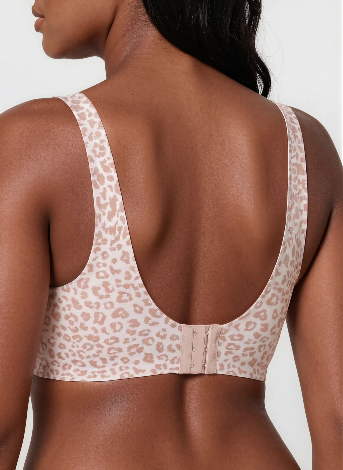 Blush leopard print wireless V neck bra, additional view