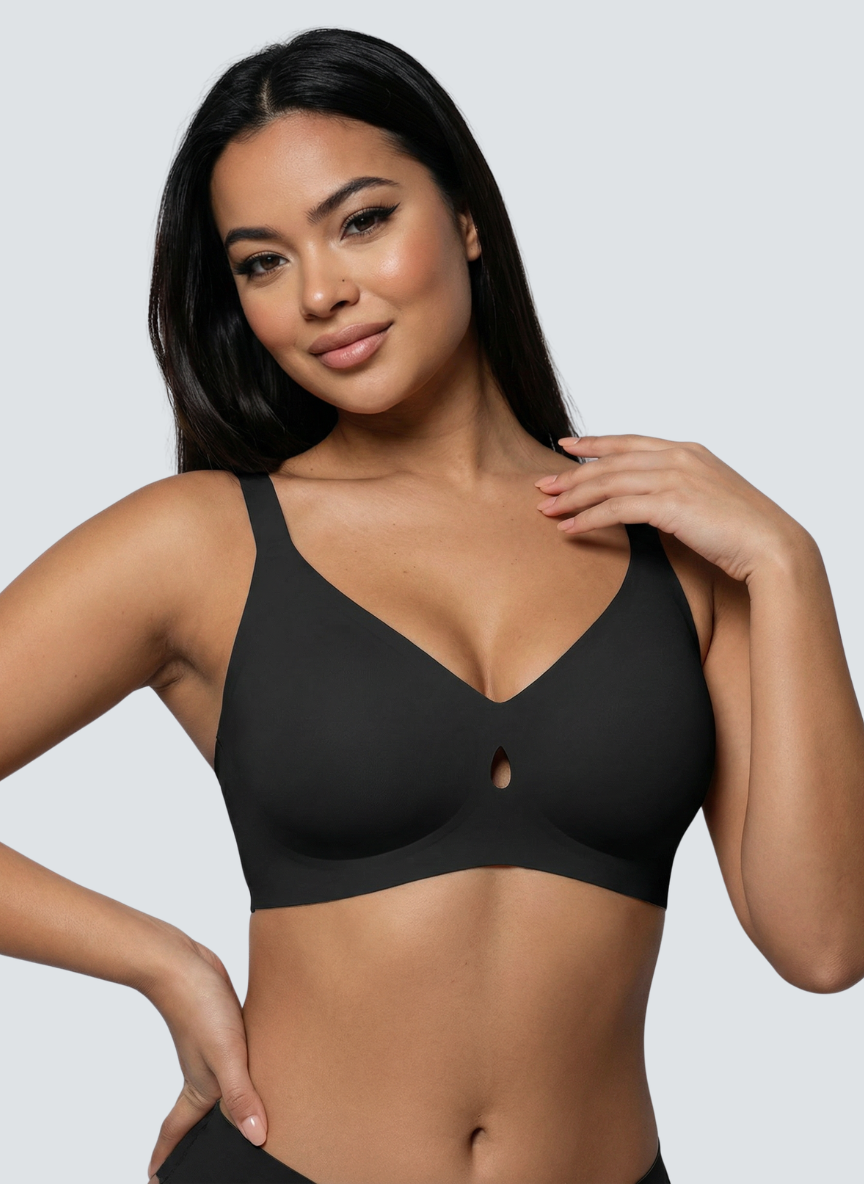 Black wireless V neck jelly bra with keyhole cut out
