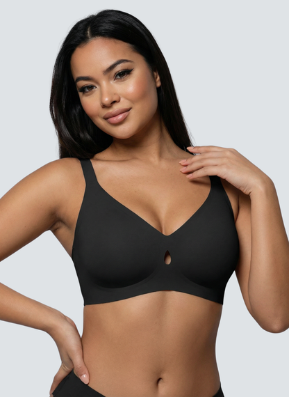 Black wireless V neck jelly bra with keyhole cut out
