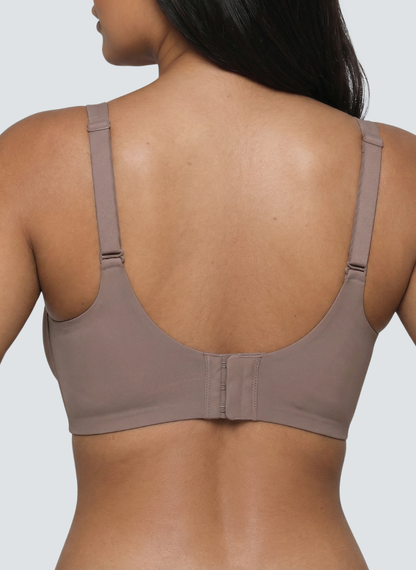 Taupe grey wireless V neck jelly bra with keyhole cut out, second view